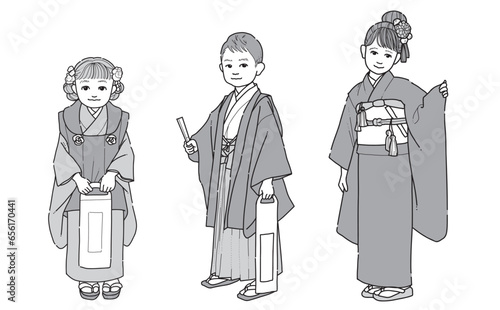 七五三　和装の子どもイラスト
