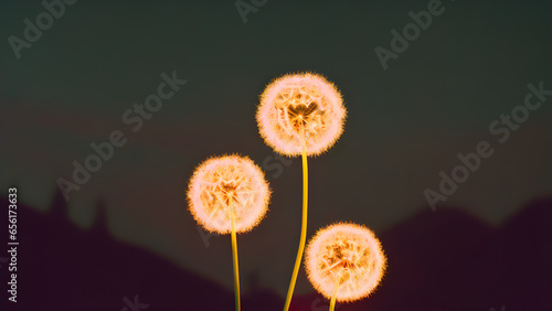 Analog style glowing magical dandelion. Close-up of Nature s Beauty. Generative AI Art