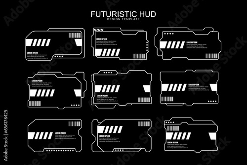Futuristic cyberpunk sci fi interface element hud technology frame graphic vector design template 
