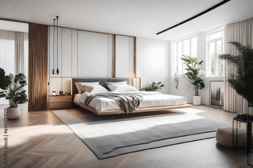 minimalist bedroom with neutral tones.