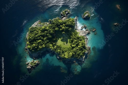 Drone-view of a small island in the ocean photo