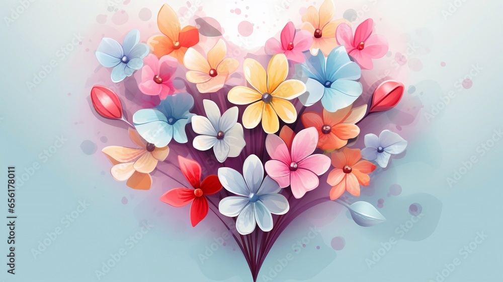 An illustration of a heart-shaped bouquet of pastel-colored flowers, with a textured pastel background, offering space for text to highlight the beauty of love. AI generated An illustration of a heart-shaped bouquet of pastel-colored flowers, with a textured pastel background, offering space for text to highlight the beauty of love. AI generated