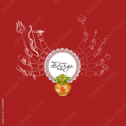 Goddess Durga ten hands in Happy Durga Puja Subh Navratri banner background