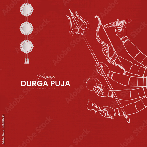 Goddess Durga ten hands in Happy Durga Puja Subh Navratri banner background