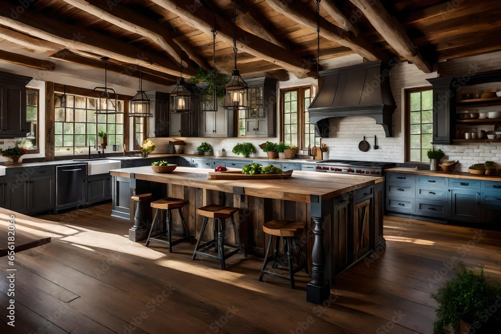 Rustic Farmhouse Kitchen with  Beams