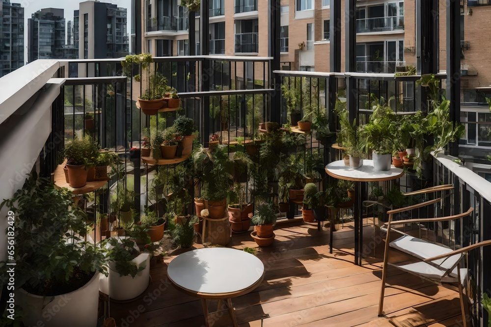 A -friendly balcony with -safe plants and designated play areas.