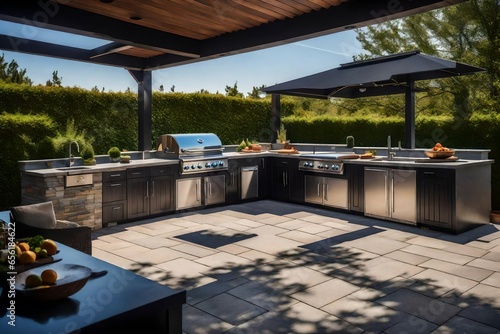 Outdoor Kitchen with Grill and Entertainment Area