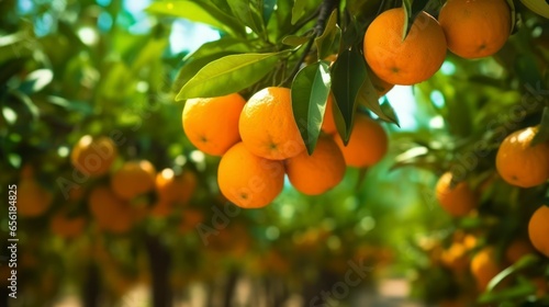 Sun-Dappled Orange Orchard with Trees Lush with Colorful Fruit Ready for Harvest  Promising a Bountiful and Profitable Crop