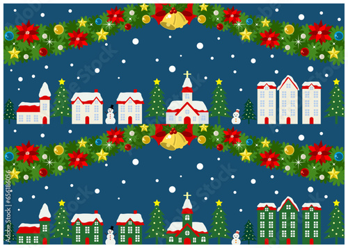 クリスマス、背景、バナー、セット、イラスト、街並み、かわいい、ベクター、フレーム、パーティ、聖夜