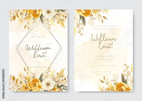 Wedding invitation template with yellow flower