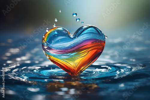 heart shaped colorful water splash
