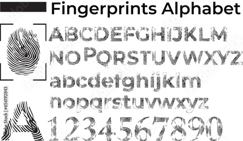 Fingerprint Alphabet (Highly detailed letter - transparent text ) Finger print font style Letter and Number