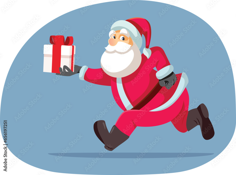 Santa Claus Running with a Gift Box Delivering it Fast Vector Cartoon. Drawing on Christmas celebration design with gifts delivered by Santa
Santa Claus Running with a Gift Box Delivering it Fast Vector Cartoon. Drawing on Christmas celebration design with gifts delivered by Santa