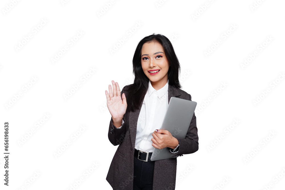 Young Asian Businesswoman Smiling Confidently Isolated Background Young Asian Businesswoman Smiling Confidently Isolated Background