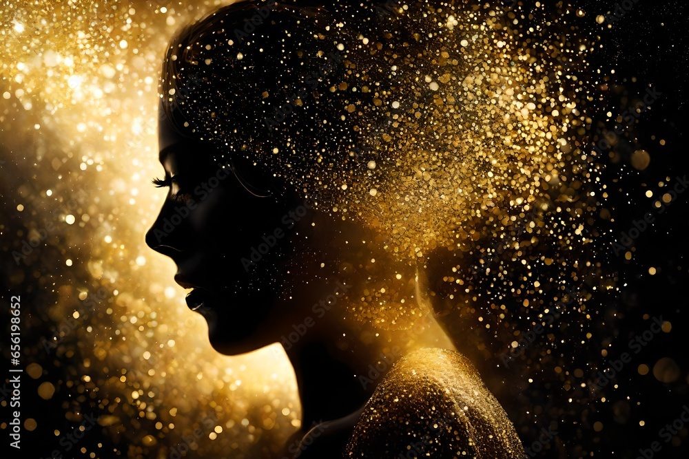 Image Of A Female Woman Model Silhouette With Gold Glitter Surrounding   1000 F 656198652 TF8LoegGZE0QhOVt1xhzv3lzoOhx1UYM 