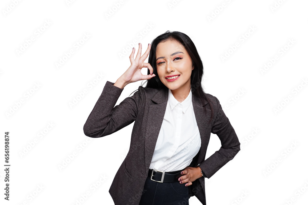 Young Asian Businesswoman Smiling Confidently Isolated Background Young Asian Businesswoman Smiling Confidently Isolated Background