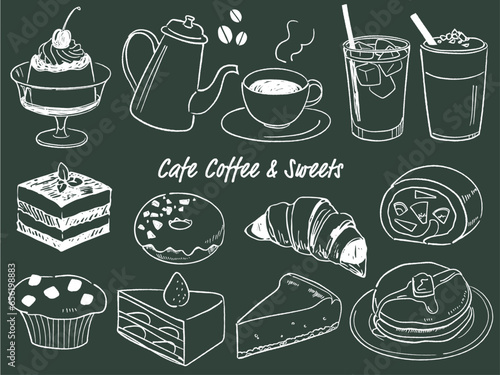 オシャレな手描きのカフェ素材_ベクターイラスト_線画
