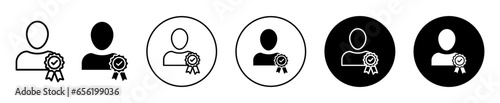 Certified person icon. Qualified professional user badge symbol set. certified Chartered accountant with approval vector sign. safe profile and identification line logo.