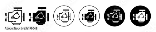 Car engine icon. Mechanical automobile car engine part symbol set. Powerful vehicle high bhp engine vector sign. Motor maintenance or repair line logo.