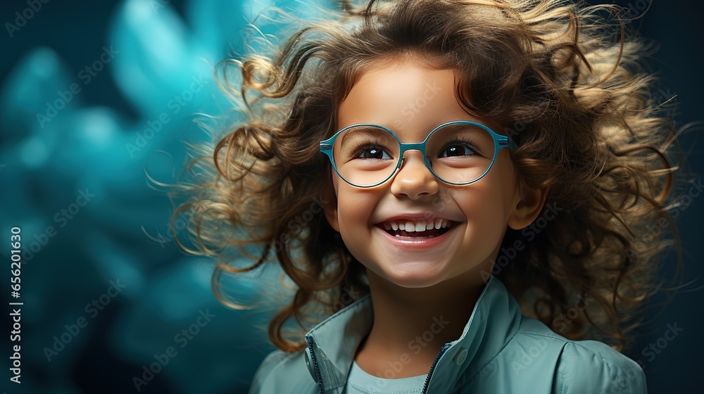 Little girl with glasses has vision problems from an early age, glasses for kids