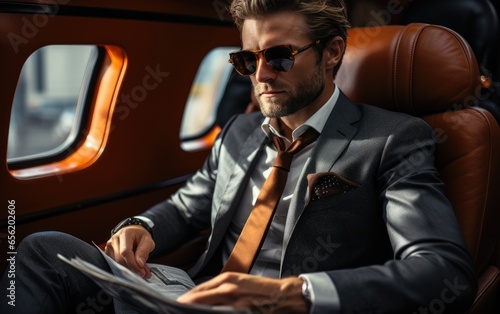 Rich man in suit seating on...