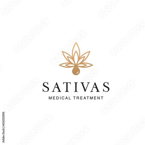 Simple Minimalist Elegant Sophisticated  Modern SATIVAS Medical treatment CBD THC Oil Extracts Cannabis Marijuana Pot Hemp Leaf Organic Herbals with Line Art style Logo design inspirations