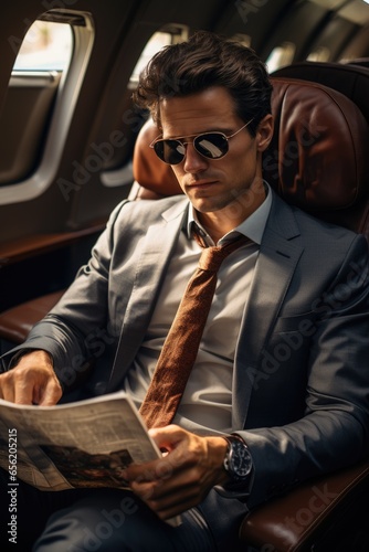 Rich man in suit seating on...