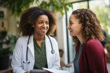 A female afro-american doctor is giving advice to a patient