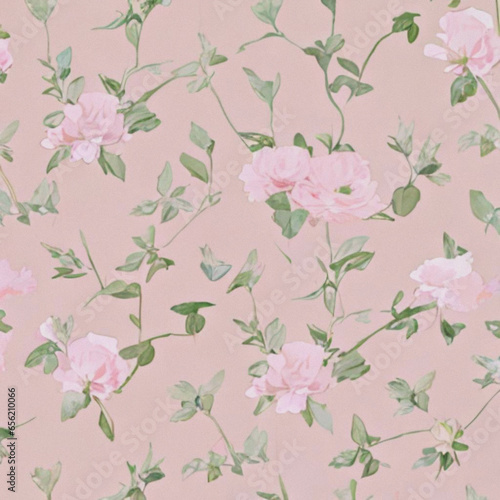 pink and green classic floral seamless pattern, generative ai, delicate flowers background in pale colors, tiny flowers pastel color pattern 