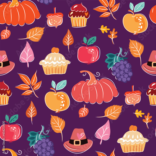 Happy Thanksgiving day - template autumn festive  seamless pattern  for poster, banner,  greeting card  Vector cute ornament  illustration