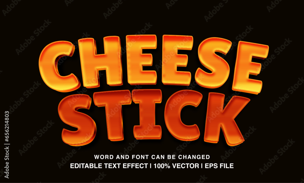 Cheese stick editable text effect template, 3d cartoon style typeface, premium vector