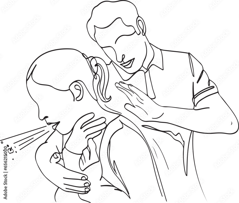 Girl's Throat Blockage Friend Offering First Aid Cartoon Clipart