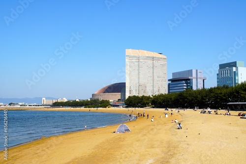 Landscape of Momochi Beach, Fukuoka, Japan photo