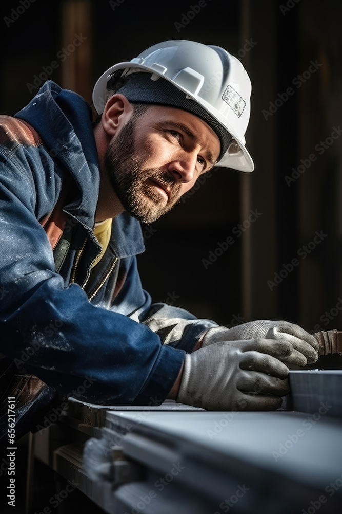 A man in process making construction or renovation of domestic housing. Generative AI A man in process making construction or renovation of domestic housing. Generative AI