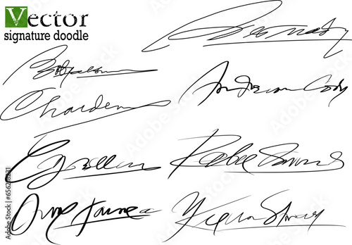 signature doodle, Hand written signature. Different example signatures isolated in white background. Vector illustration set of hand drawn name imprint vector