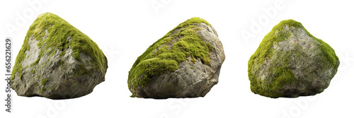 Beautiful natural rock with moss, transparent background, 3d rendering, can be used for natural garden yard decoration.