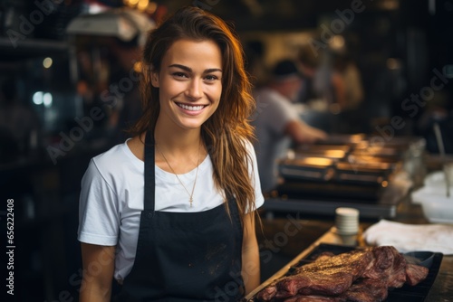 Women chef at a cafe kitchen