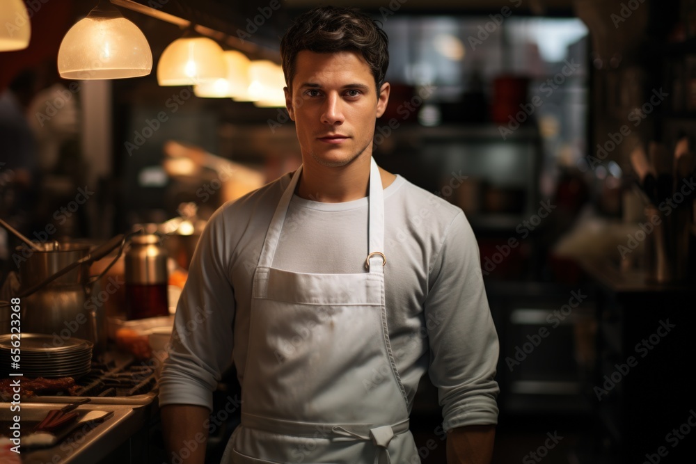 Man chef cooking at a cafe kitchen Man chef cooking at a cafe kitchen