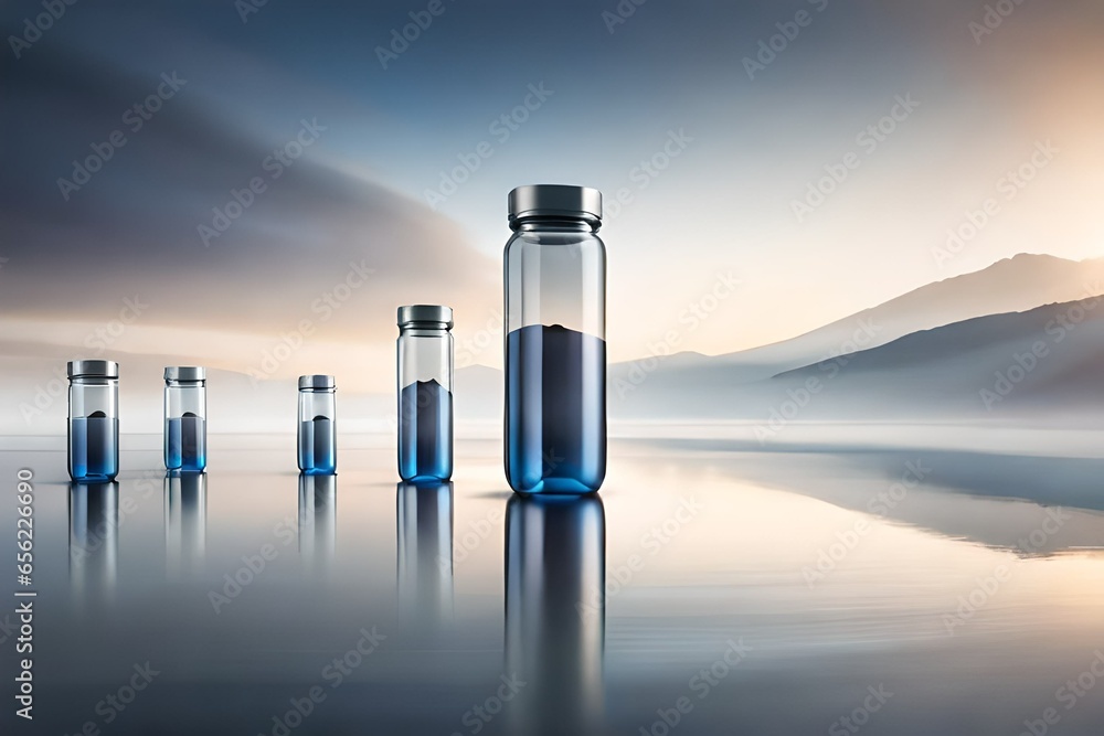 Chemistry measuring glass tubes and beakers. Realistic vector illustration set of empty transparent and filled with colored liquid laboratory flasks. Lab test equipment and science glassware - obrazy, fototapety, plakaty 