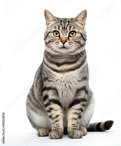 gray tabby pet cat isolated on white color background