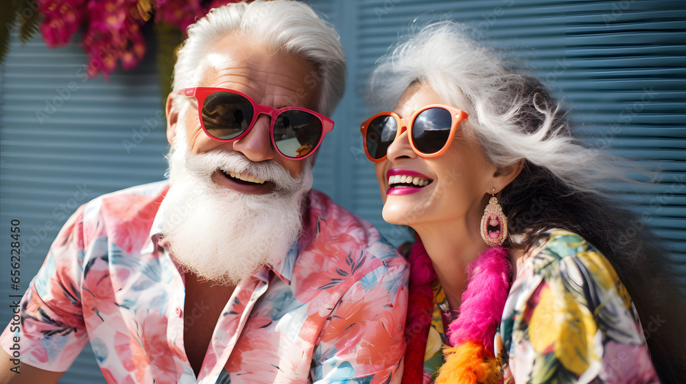 Stylish old couple smiling happily ,Generative Ai Stylish old couple smiling happily ,Generative Ai