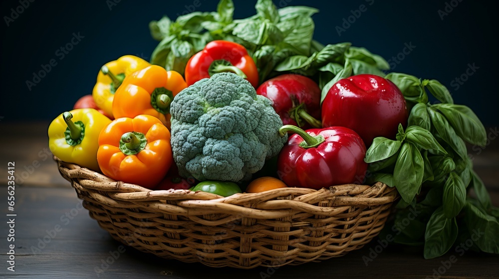 Healthy of Fresh Vegetables: a farmer a basket of freshly harvested vegetables. The vibrant assortment of broccoli, tomatoes, and other vegetables, the healthy and organic nature of the produce. Healthy of Fresh Vegetables: a farmer a basket of freshly harvested vegetables. The vibrant assortment of broccoli, tomatoes, and other vegetables, the healthy and organic nature of the produce.