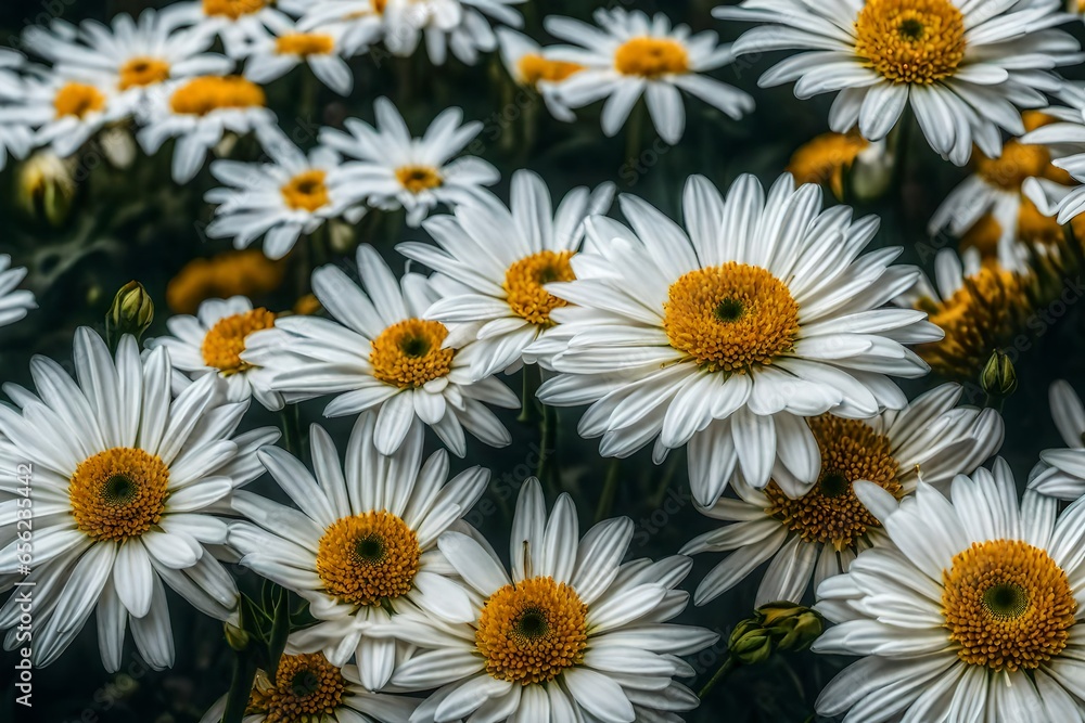 Fototapeta premium a bunch of white flowers with yellow centers - AI Generative