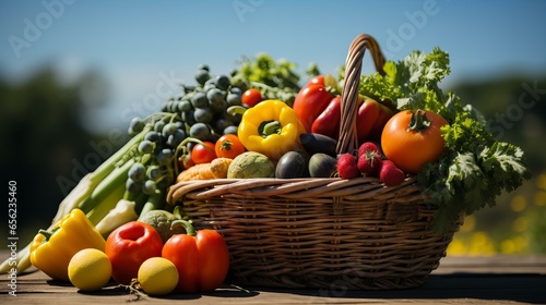 Healthy of Fresh Vegetables: a farmer a basket of freshly harvested vegetables. The vibrant assortment of broccoli, tomatoes, and other vegetables, the healthy and organic nature of the produce.
