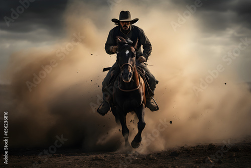 cowboy riding a horse at speed