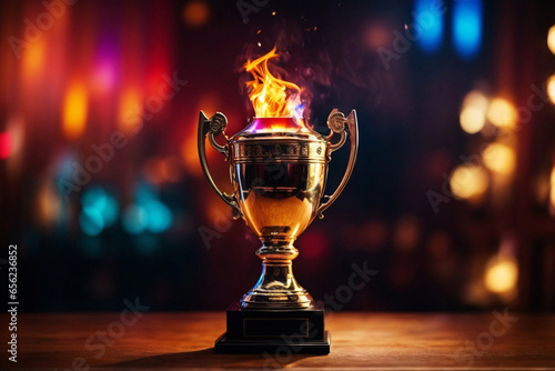 Winner burning trophy cup