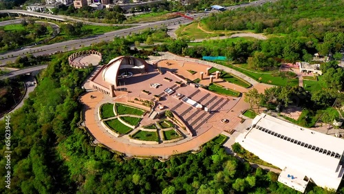 The Pakistan Monument is a national monument and heritage museum located on the western Shakarparian Hills in Islamabad, Pakistan. Bird's-eye view photo