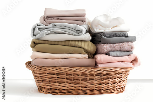 pile of clean clothes on the Laundry Basket isolated on white