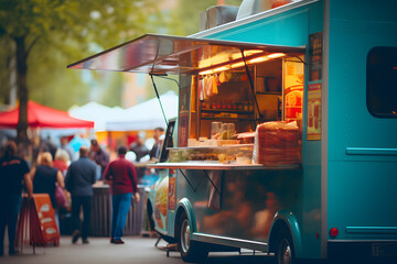 food truck in city festival, selective focus