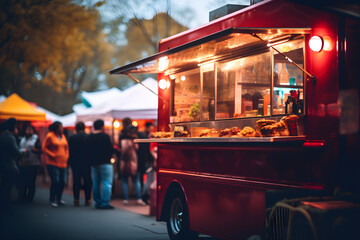 food truck in city festival, selective focus